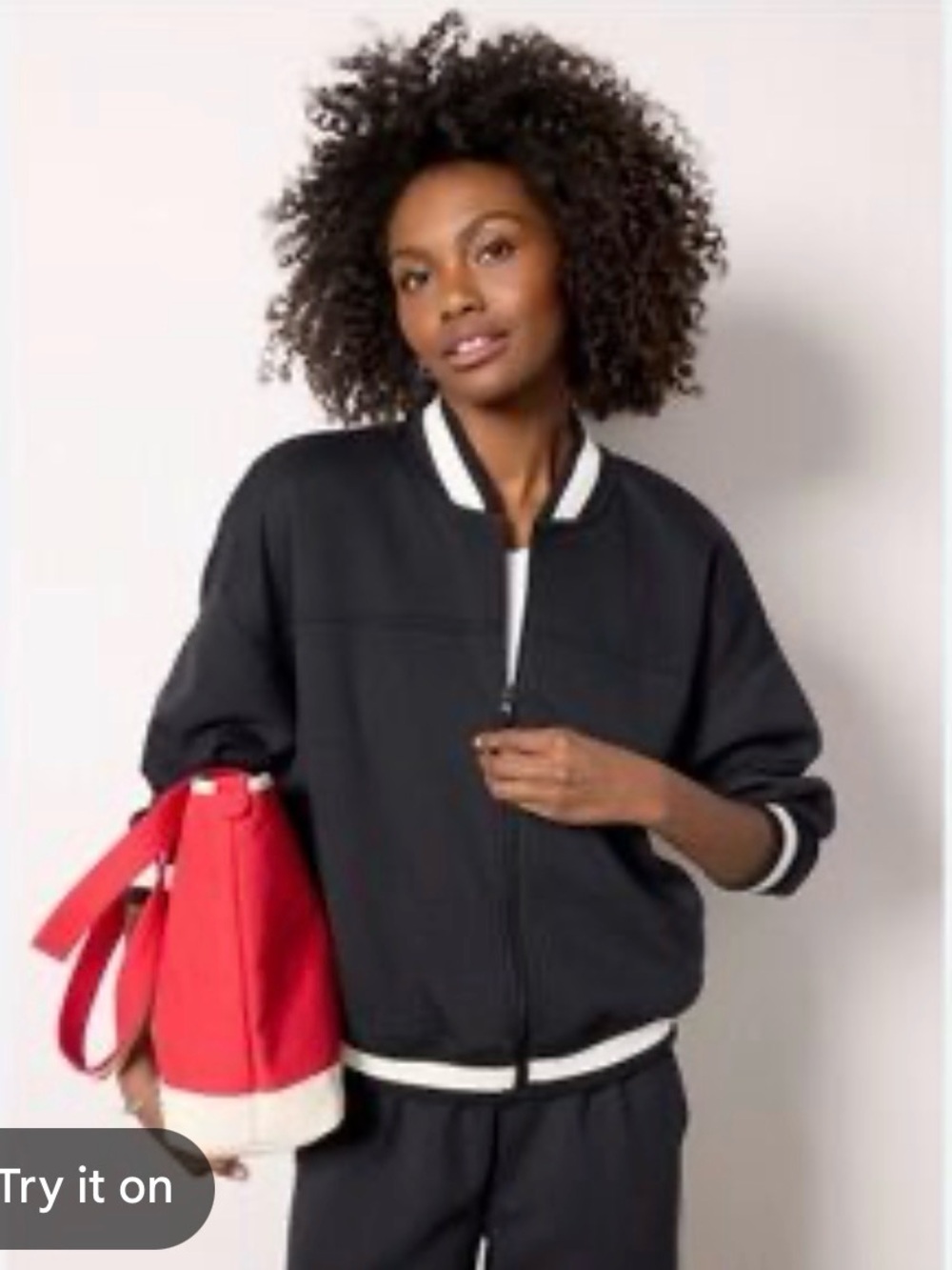 Woman’s Black Bomber Jacket with Contrast Trim